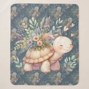 Cottage Garden Turtle Watercolor Sherpa Blanket