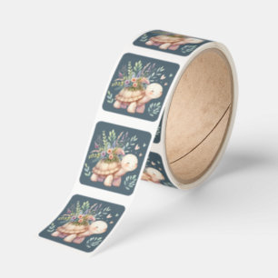 Cottage Garden Turtle Watercolor Square Sticker