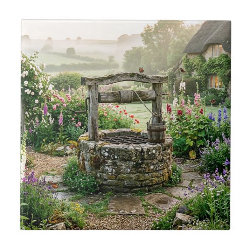Cottage Garden Well Ceramic Tile