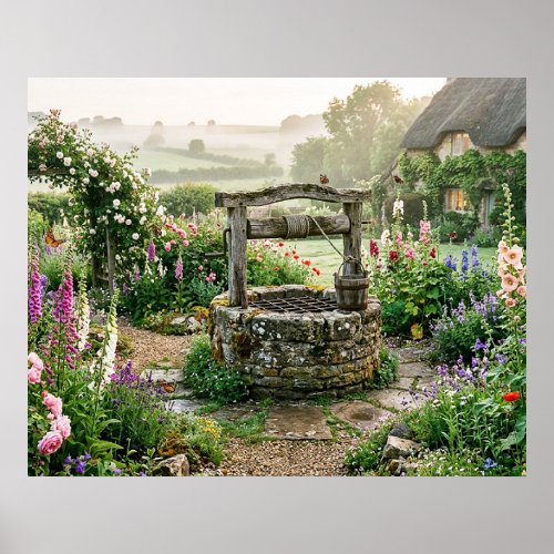 Cottage Garden Well Poster