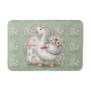 Cottage Goose Floral House Scene Bath Mat
