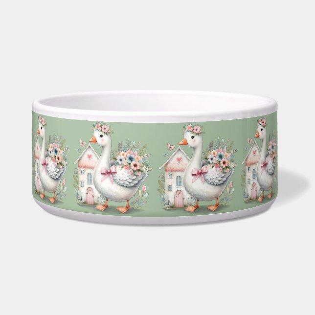 Cottage Goose Floral House Scene Bowl (Front)