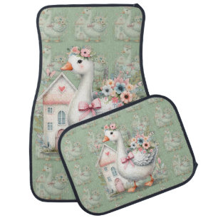 Cottage Goose Floral House Scene Car Floor Mat