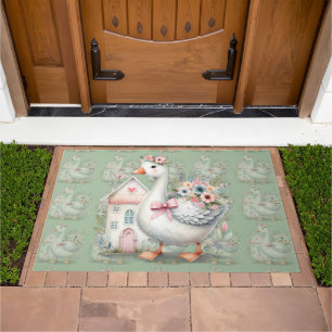 Cottage Goose Floral House Scene Doormat
