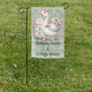 Cottage Goose Floral House Scene Garden Flag