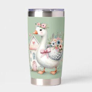 Cottage Goose Floral House Scene Insulated Tumbler
