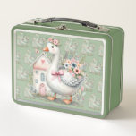 Cottage Goose Floral House Scene Metal Lunch Box