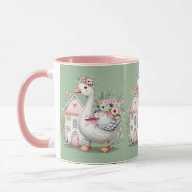 Cottage Goose Floral House Scene Mug (Left)