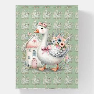 Cottage Goose Floral House Scene Paperweight
