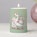 Cottage Goose Floral House Scene Pillar Candle