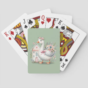 Cottage Goose Floral House Scene Poker Cards