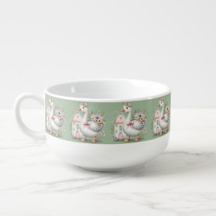 Cottage Goose Floral House Scene Soup Mug