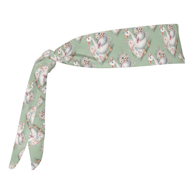 Cottage Goose Floral House Scene Tie Headband (Rotate 270)