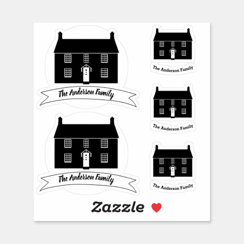 Cottage Graphic with Custom House  Family Name Sticker