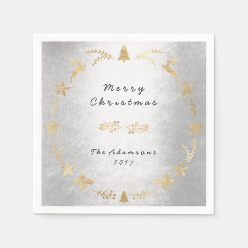 Cottage Gray Silver Glam Gold Christmas Paper Napkins