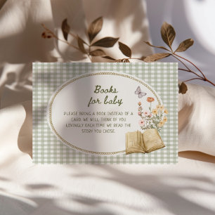 Cottage Green Bow Frame Baby Shower Books for Baby Enclosure Card