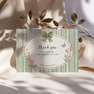 Cottage Green Bow Frame Baby Shower Thank You Card
