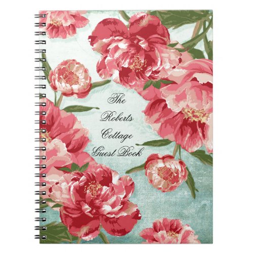 Cottage Guest Book Pretty Retro Flower Peony