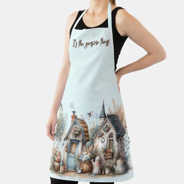 Cottage Haven Floral Homes Illustration Apron (Insitu)