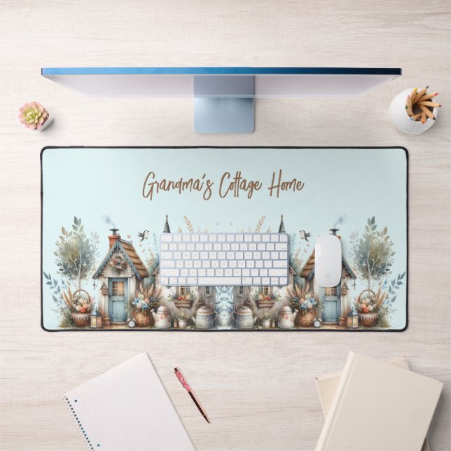 Cottage Haven Floral Homes Illustration Desk Mat (Office 1)