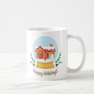 Cottage House and Snowman Christmas Snow Globe Mug
