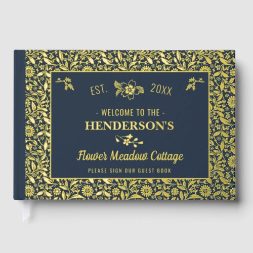 Cottage House Custom Vacation Rental Gold Floral Foil Guest Book