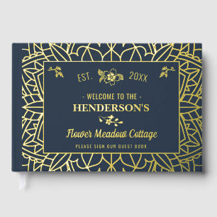 Cottage House Custom Vacation Rental Gold Flower Foil Guest Book