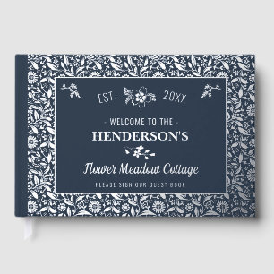 Cottage House Custom Vacation Rental Silver Floral Foil Guest Book