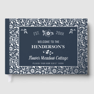 Cottage House Custom Vacation Rental Silver Floral Foil Guest Book