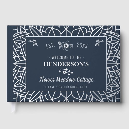 Cottage House Custom Vacation Rental Silver Flower Foil Guest Book