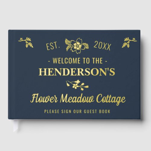 Cottage House Vacation Rental Floral Custom Gold Foil Guest Book