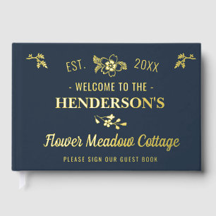 Cottage House Vacation Rental Floral Custom Gold Foil Guest Book