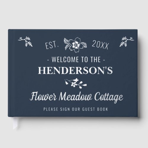 Cottage House Vacation Rental Floral Custom Silver Foil Guest Book