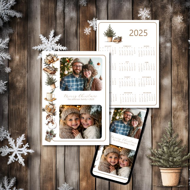 Cottage Hygge Two Photo Calendar Christmas Holiday Card (Creator Uploaded)