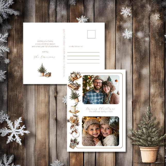 Cottage Hygge Two Photo Christmas Holiday Postcard (Creator Uploaded)