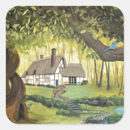 Cottage in the Woods Square Sticker