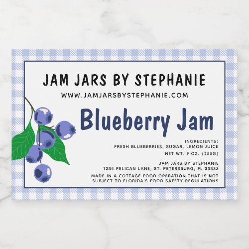 Cottage Industry Required Text Blueberry Jam Plaid Food Label