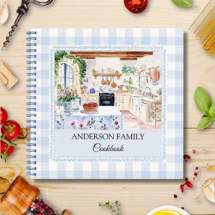 Cottage Kitchen Soft Blue Gingham Family Recipe Notebook