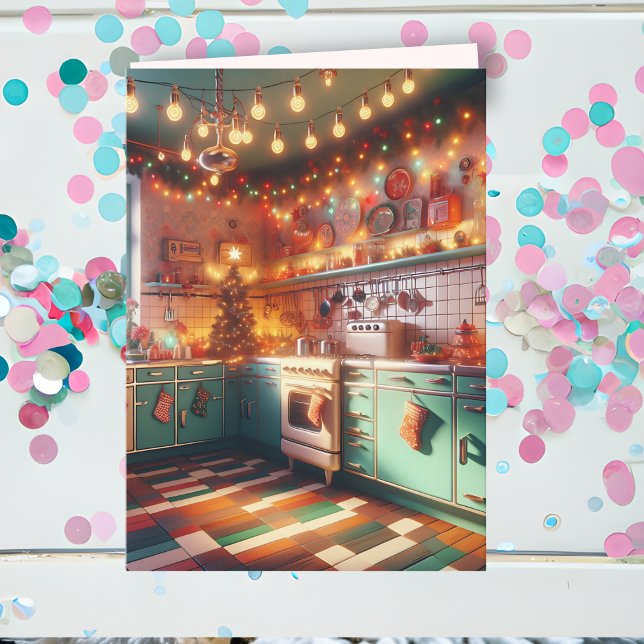 Cottage Kitsch Holiday Retro Kitchen Christmas Card (Creator Uploaded)