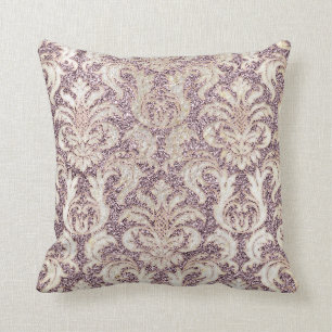 Cottage Lavande Amethyst Damask Gray Pearl Glitter Throw Pillow