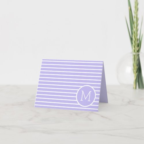 Cottage Lavender and White Stripes Monogram Note Card