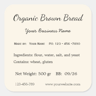 Cottage Law Label Home Bakery Bread Ingredients