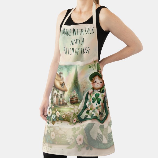 Cottage Leprechaun Patchwork Quilt Scene Apron (Insitu)