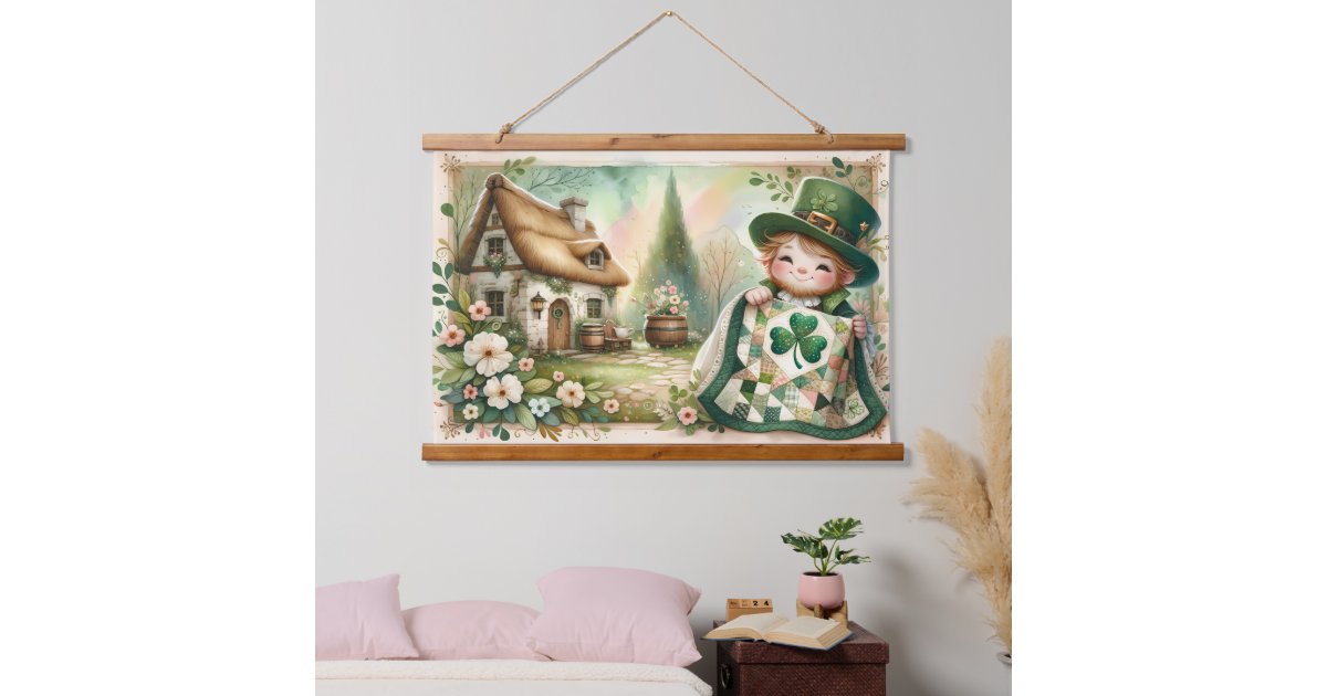 Cottage Leprechaun Patchwork Quilt Scene Hanging Tapestry | Zazzle