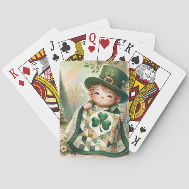 Cottage Leprechaun Patchwork Quilt Scene Poker Cards (Back)