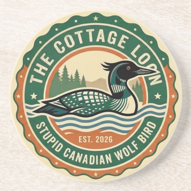 Cottage Loon Stupid Canadian Wolf Bird  Coaster (Front)