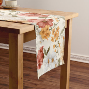 Cottage Meadow Colorful Wildflowers Short Table Runner