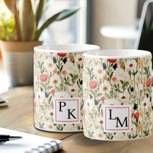 Cottage Meadow Colorful Wildflowers with Initials Coffee Mug