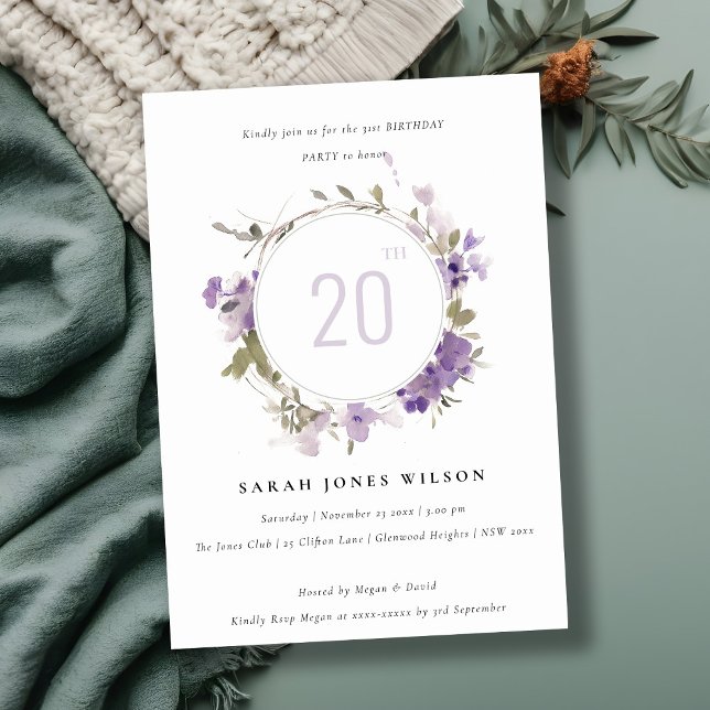 Cottage Meadow Lilac Floral Wreath Birthday Invitation (Creator Uploaded)