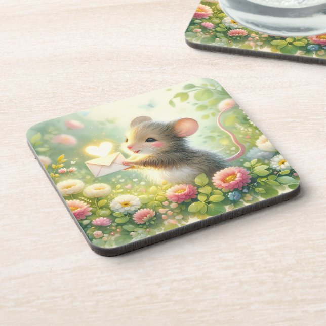 Cottage Mouse Love Letter Meadow Beverage Coaster (Left Side)
